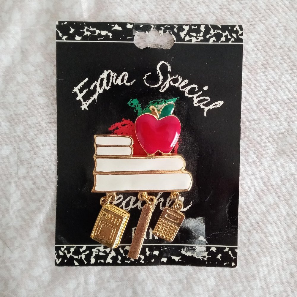 Vintage "Extra Special Teacher" Apple Math Pin Brooch Costume Jewelry